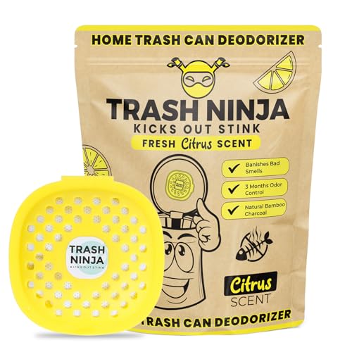 "Trash Ninja Deodorizer with Activated Charcoal & Citrus Freshness"