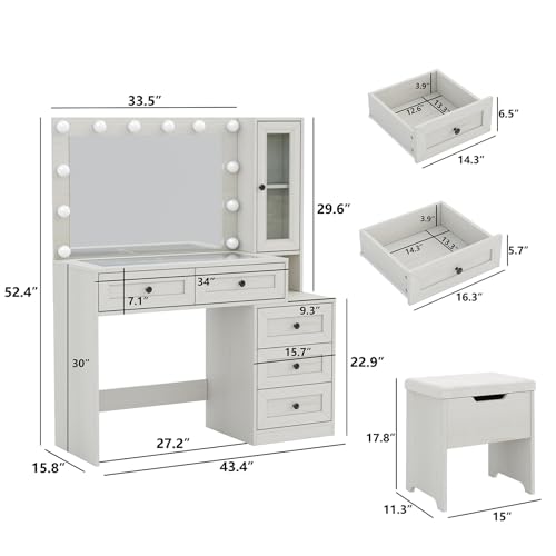 Diwnnue LED Vanity Desk Set with Charging Station & Light Mode - Image 3