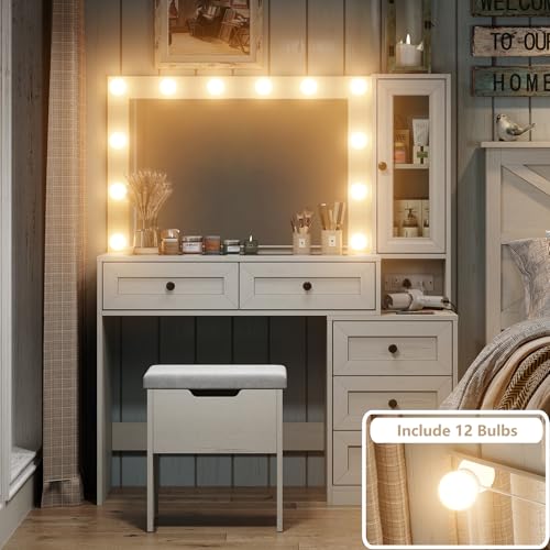 Diwnnue LED Vanity Desk Set with Charging Station & Light Mode - Image 2