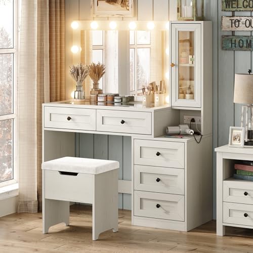 Diwnnue LED Vanity Desk Set with Charging Station & Light Mode