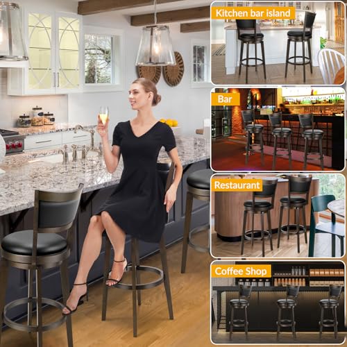Extra Tall Swivel Bar Stools Set of 2 - Black Faux Leather - Image 9