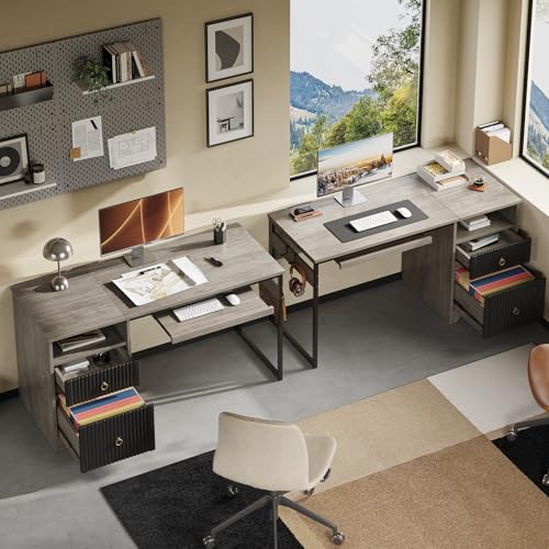 Bestier 55" Modern Office Desk with Keyboard Tray & Storage - Image 5