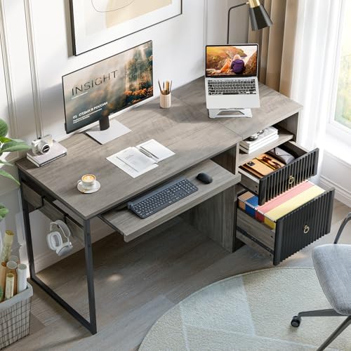 Bestier 55" Modern Office Desk with Keyboard Tray & Storage - Image 9