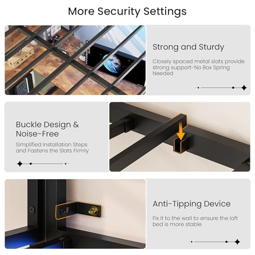 Full Metal Loft Bed with L-Shaped Desk, Storage & LED Lights - Image 7