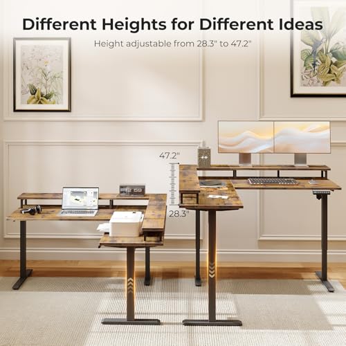 AODK 59" L Shaped Adjustable Standing Desk with Power Outlets - Image 2