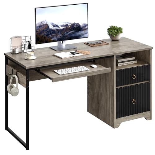 Bestier 55" Modern Office Desk with Keyboard Tray & Storage
