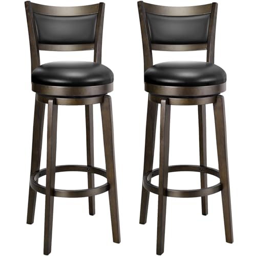 Extra Tall Swivel Bar Stools Set of 2 - Black Faux Leather