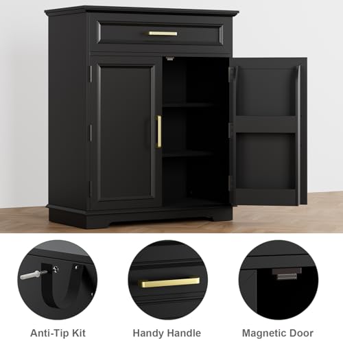 Redayfur Modern Kitchen Storage Cabinet, Black Sideboard - Image 3