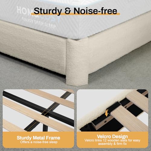 Modern Cream Queen Boucle Bed Frame with Adjustable Headboard - Image 2
