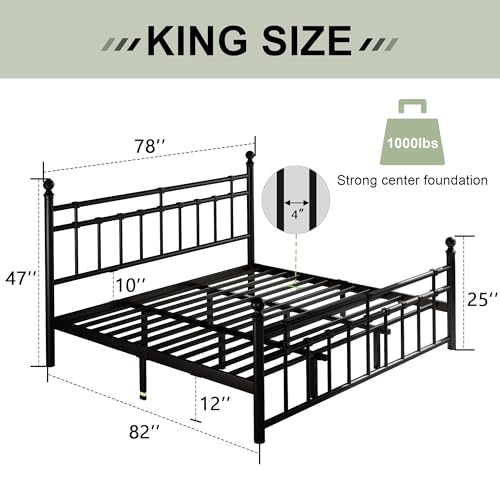 Feonase King Size Metal Bed Frame with Victorian Headboard - Image 2