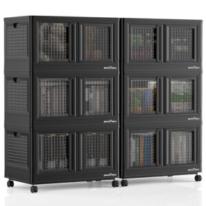 600Qt Stackable Storage Bins with Lids – 6Pack Heavy Duty Black