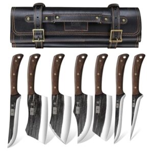 HOSHANHO Hand Forged Butcher Knife Set with Roll Bag & Cleaver HOSHANHO Hand Forged Butcher Knife Set with Roll Bag & Cleaver