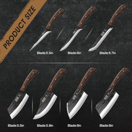 HOSHANHO Hand Forged Butcher Knife Set with Roll Bag & Cleaver - Image 2