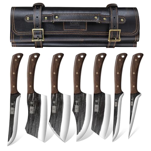 HOSHANHO Hand Forged Butcher Knife Set with Roll Bag & Cleaver