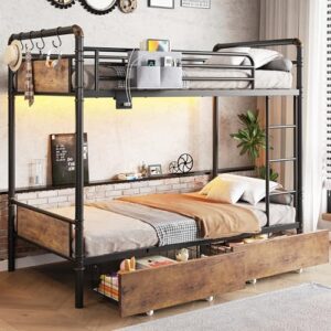 Jocoevol Twin Bunk Bed with USB, Drawers & Safety Guardrail