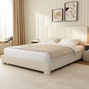 Modern Cream Queen Boucle Bed Frame with Adjustable Headboard Modern Cream Queen Boucle Bed Frame with Adjustable Headboard