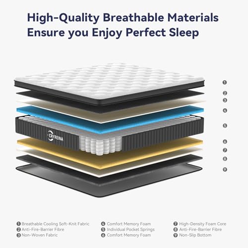 CRYREINA 12" Queen Hybrid Mattress - Medium Firm, Pressure Relief - Image 2