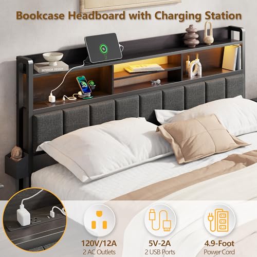 Furnulem Full Size Bed Frame with Storage, LED Lights, Black - Image 2