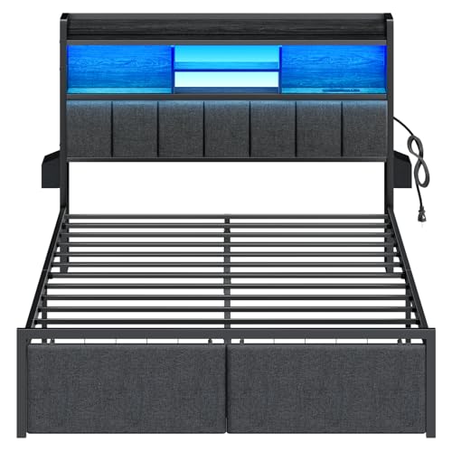 Furnulem Full Size Bed Frame with Storage, LED Lights, Black - Image 5