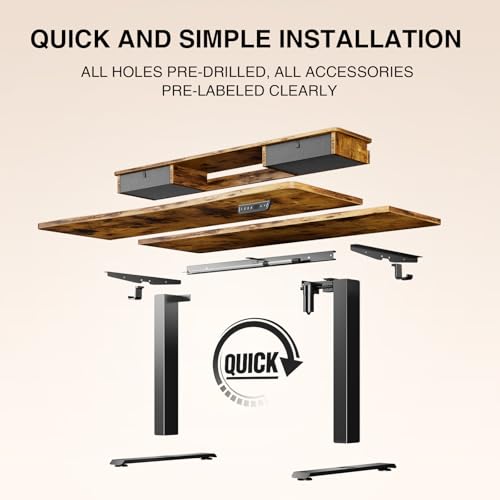 Veken Brown Adjustable Standing Desk with Storage & Monitor Shelf - Image 3