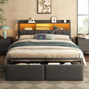 Furnulem Full Size Bed Frame with Storage, LED Lights, Black Furnulem Full Size Bed Frame with Storage, LED Lights, Black