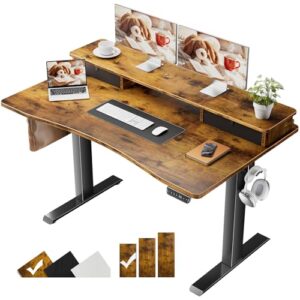 Veken Brown Adjustable Standing Desk with Storage & Monitor Shelf Veken Brown Adjustable Standing Desk with Storage & Monitor Shelf