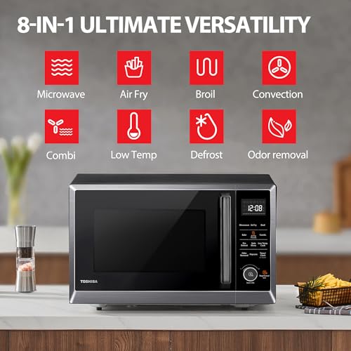 TOSHIBA 8-in-1 Air Fryer Microwave Oven, Black Stainless Steel - Image 4