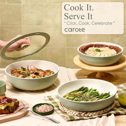 CAROTE 25pcs Nonstick Cookware Set with Detachable Handle - Image 7