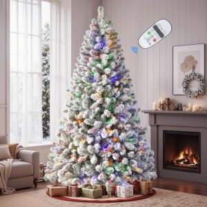 SHareconn 7.5ft Flocked Christmas Tree with Remote & Lights